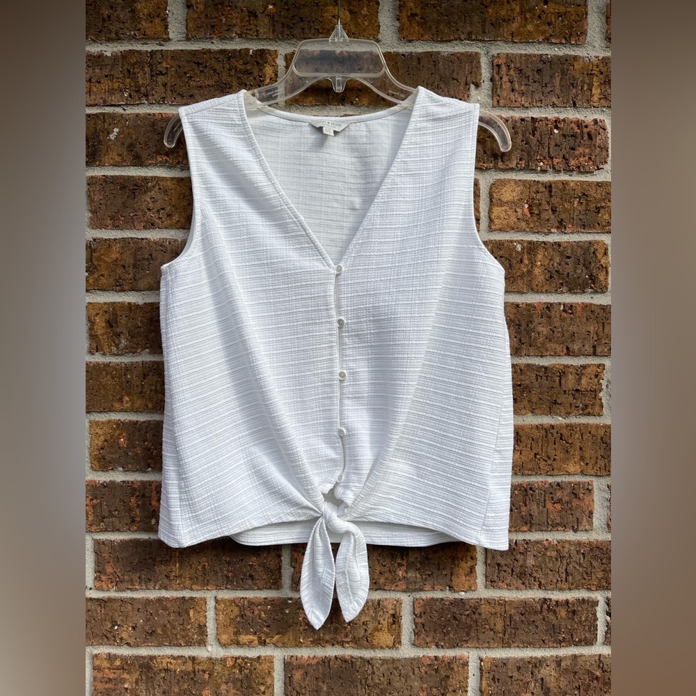 Lucky Brand Vneck Tie Front Sleeveless Ribbed Blouse Top Sz L